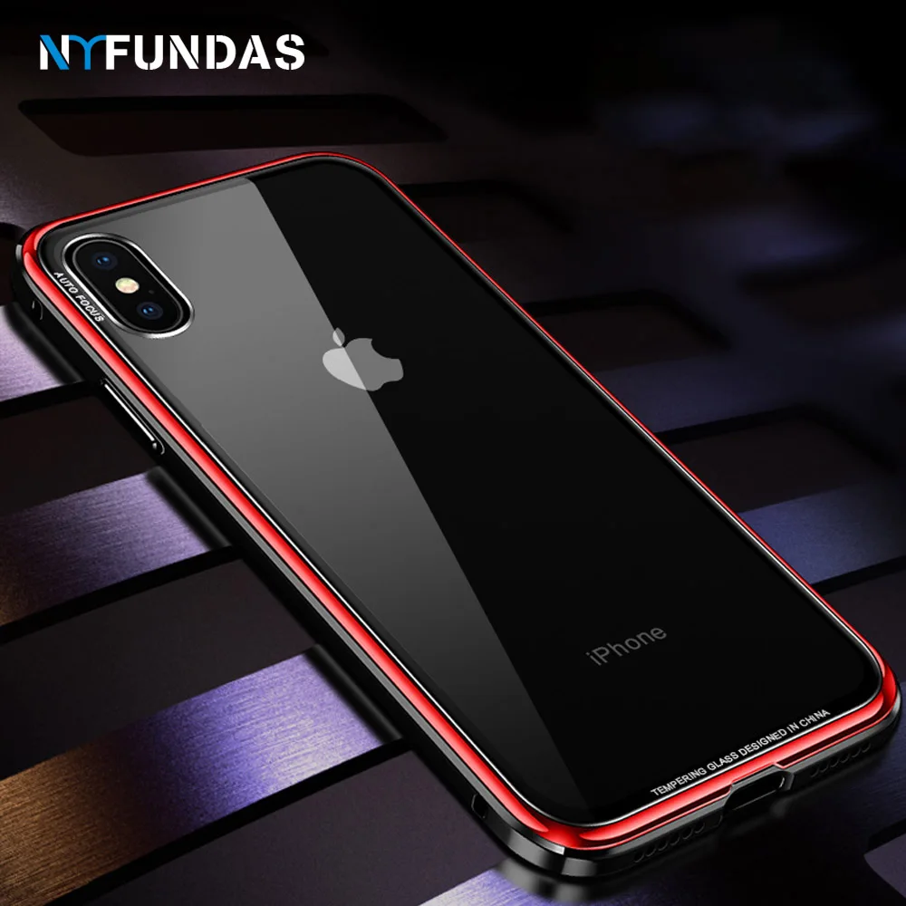 NYFundas для Apple iphone 8 7 6 6s plus X чехол из закаленного стекла противоударный алюминиевый