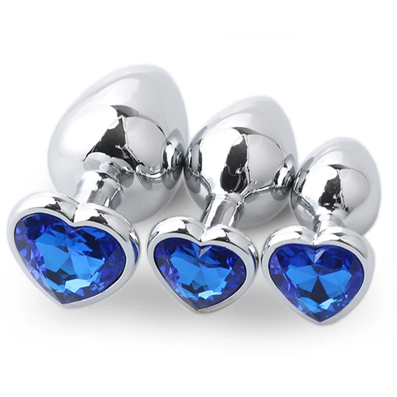 3pcs Large Small Size Smooth Steel Metal Anal Plug Jewelry Crystal Heart Shaped Crystal Butt Beads Sex Toys For Men Women QQGS18
