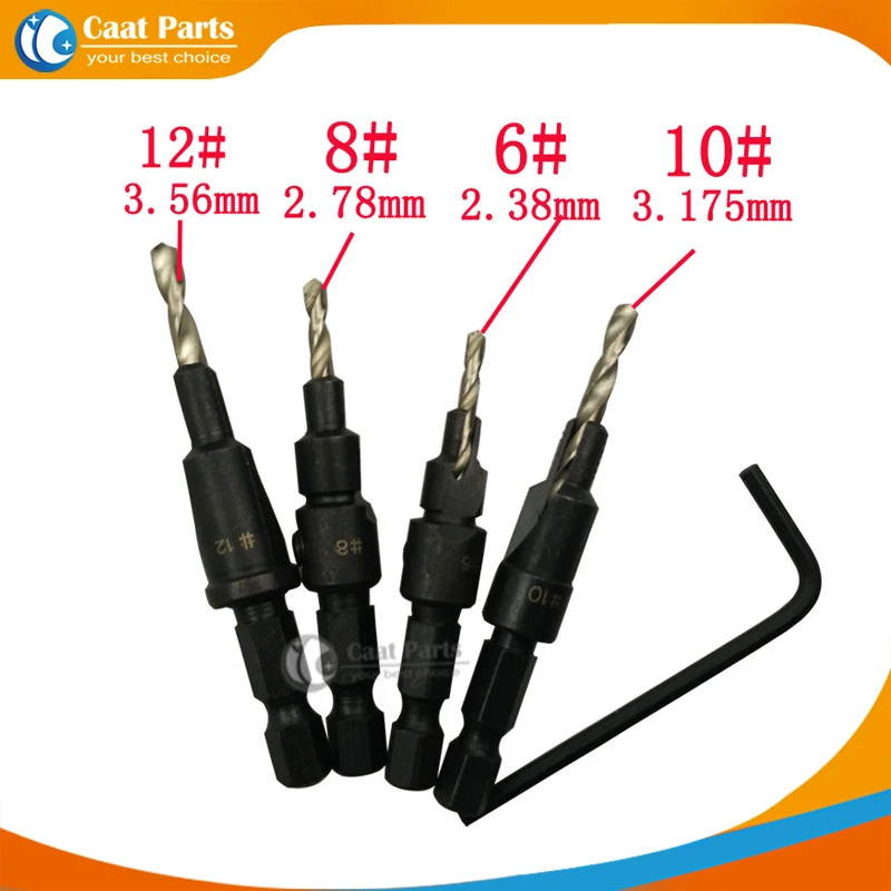 5pcs/lot 1/4'' 6.35MM Hex Shank Tapered And Hardened Countersink Drill Cone Bit Set Hole Saw Woodworking Tools + Small wrench
5pcs/lot 1/4'' 6.35MM Hex Shank Tapered And Hardened Countersink Drill Cone Bit Set Hole Saw Woodworking Tools + Small wrench