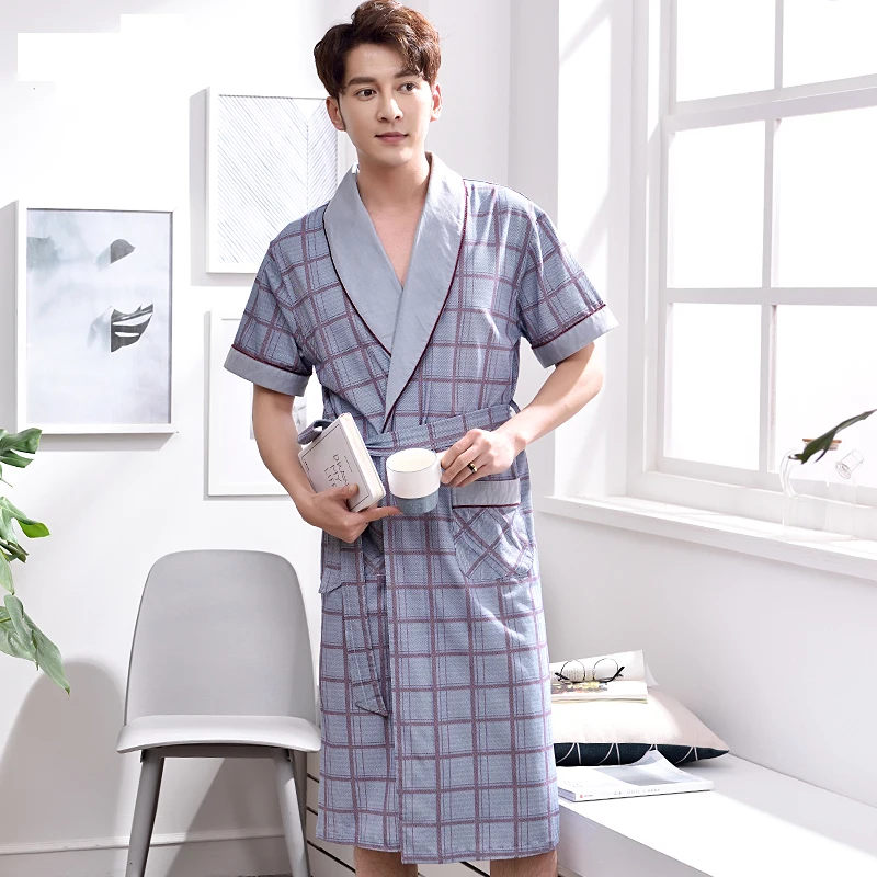 Bath Kimono Robe Men Nightgown Bathrobe (4)