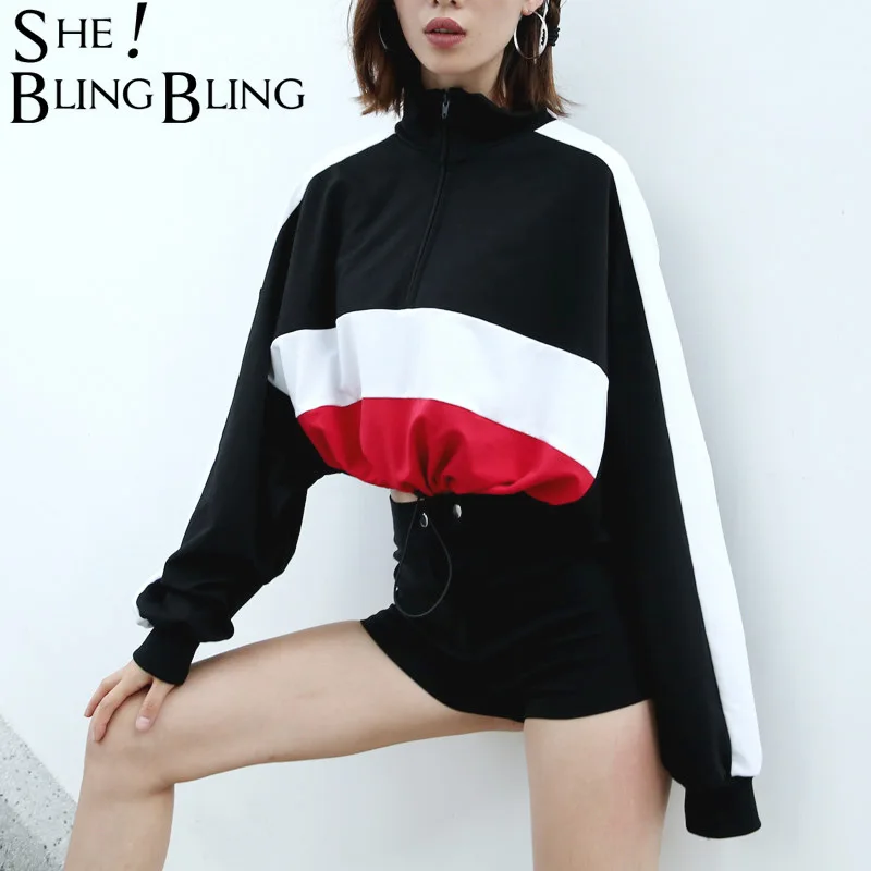 Sheblingbling Color Block Patchwork Women Pullovers Drop Shoulder Half Zipper Polo Neck Sweatshirt Drawstring Hem Lady Crop Tops
Sheblingbling Color Block Patchwork Women Pullovers Drop Shoulder Half Zipper Polo Neck Sweatshirt Drawstring Hem Lady Crop Tops