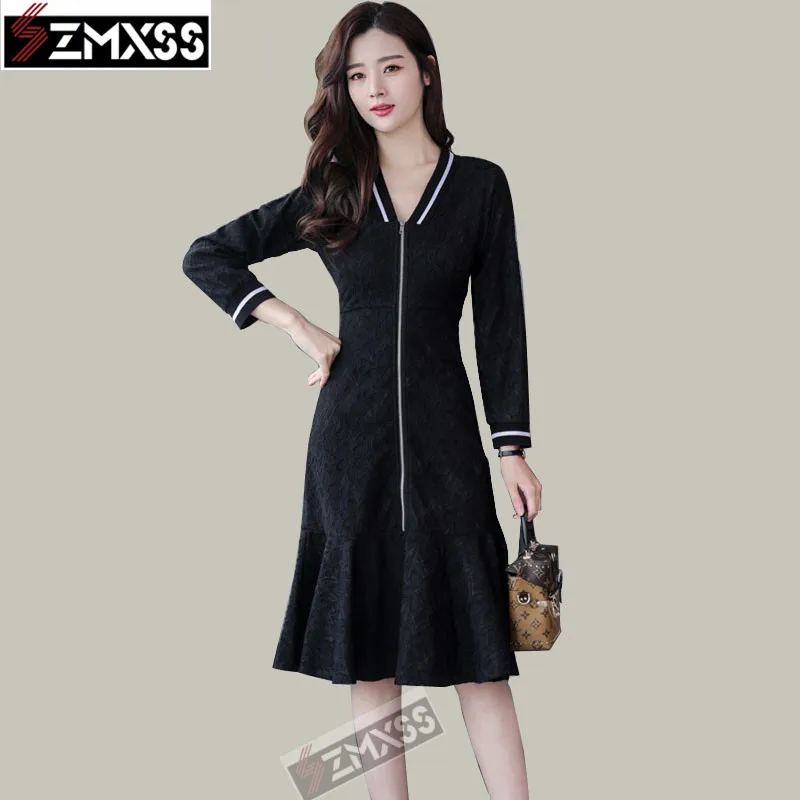 SZMXSS 2018 Casual Black Dress Autumn Women New Slim Dress Solid Small Fresh Ruffles Dress Lace Stitching Zipper Trumpet Dress
SZMXSS 2018 Casual Black Dress Autumn Women New Slim Dress Solid Small Fresh Ruffles Dress Lace Stitching Zipper Trumpet Dress