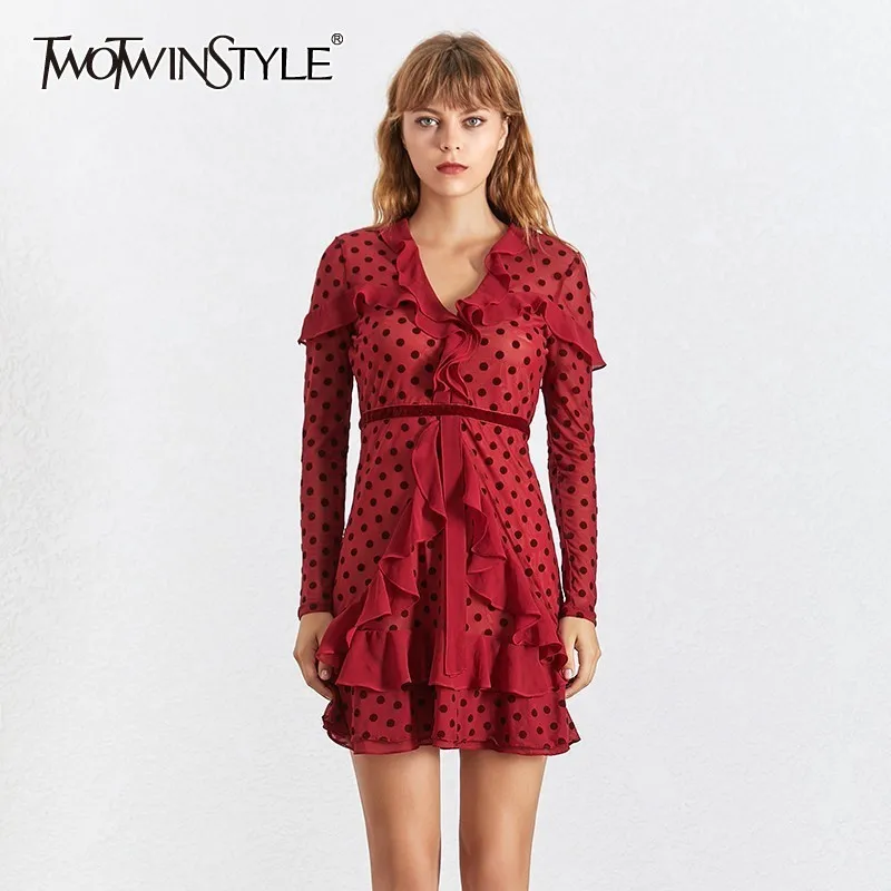 TWOTWINSTYLE Summer Sexy Polka Dot Dress For Women V Neck Long Sleeve High Waist Ruffles Perspective Mini Party Dresses Female
TWOTWINSTYLE Summer Sexy Polka Dot Dress For Women V Neck Long Sleeve High Waist Ruffles Perspective Mini Party Dresses Female