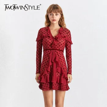 TWOTWINSTYLE Summer Sexy Polka Dot Dress For Women V Neck Long Sleeve High Waist Ruffles Perspective Mini Party Dresses Female
TWOTWINSTYLE Summer Sexy Polka Dot Dress For Women V Neck Long Sleeve High Waist Ruffles Perspective Mini Party Dresses Female