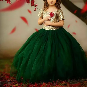 New Coming Flower Girl Dress with Sequined Top V-Back Half Sleeves Long Puffy Girls Pageant Gowns Custom Made Vestidos De Soriee
New Coming Flower Girl Dress with Sequined Top V-Back Half Sleeves Long Puffy Girls Pageant Gowns Custom Made Vestidos De Soriee
