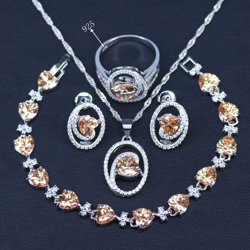 Heart 925 Sterling Silver Bridal Jewelry Champagne Zircon Jewelry Sets For Women Earrings/Pendant/Necklace/Rings/Bracelet
Heart 925 Sterling Silver Bridal Jewelry Champagne Zircon Jewelry Sets For Women Earrings/Pendant/Necklace/Rings/Bracelet