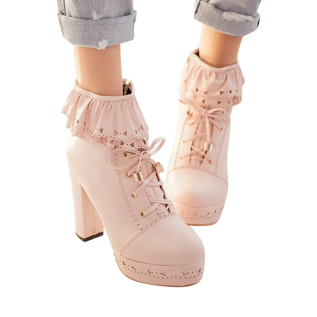 Autumn 2019 Hot Sale Women's Boots Lolita Sweet Round Toe Lace Up Solid Color Puls size Platform High Heel Ankle Snow Boots
Autumn 2019 Hot Sale Women's Boots Lolita Sweet Round Toe Lace Up Solid Color Puls size Platform High Heel Ankle Snow Boots