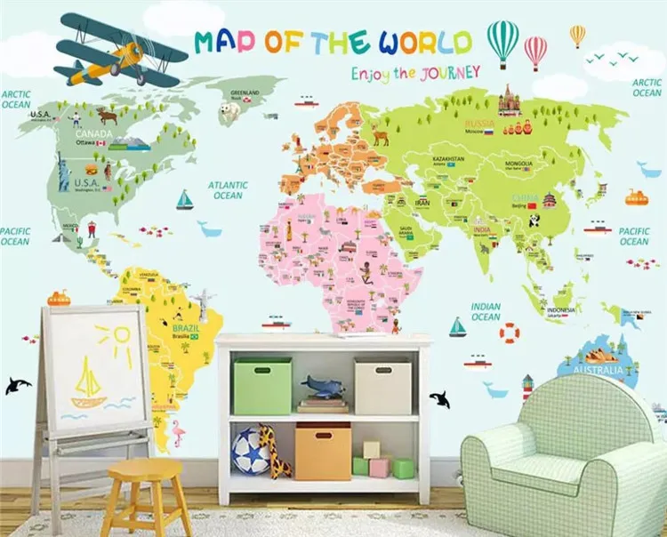 Custom 3D Cartoon World Map Photo Mural Wallpaper Bedroom Living Room Children Room Background Wall Painting
Custom 3D Cartoon World Map Photo Mural Wallpaper Bedroom Living Room Children Room Background Wall Painting