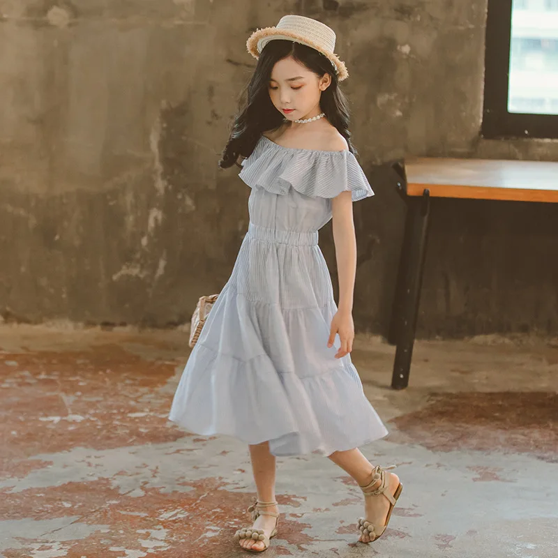 Girls summer dress Kids clothes Fashion Off shoulder one-piece Roupas infantis menina Cotton stripe blue Beach dress Vestidos
Girls summer dress Kids clothes Fashion Off shoulder one-piece Roupas infantis menina Cotton stripe blue Beach dress Vestidos