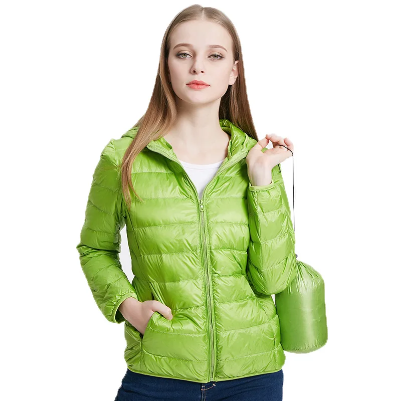 Winter Women Ultra Light Down Jacket 90% Duck Down Hooded Jackets Long Sleeve Warm Slim Coat Parka Female Solid Portabl Outwear