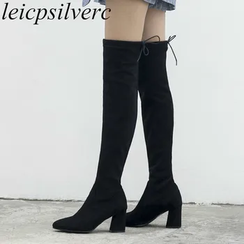 Women's Boots Autumn Winter High Heel Pointed Toe Over-the Knee Lace Up Flock Motorcycle Boots Thick Heel 2019 New Sexy Fashion
Women's Boots Autumn Winter High Heel Pointed Toe Over-the Knee Lace Up Flock Motorcycle Boots Thick Heel 2019 New Sexy Fashion