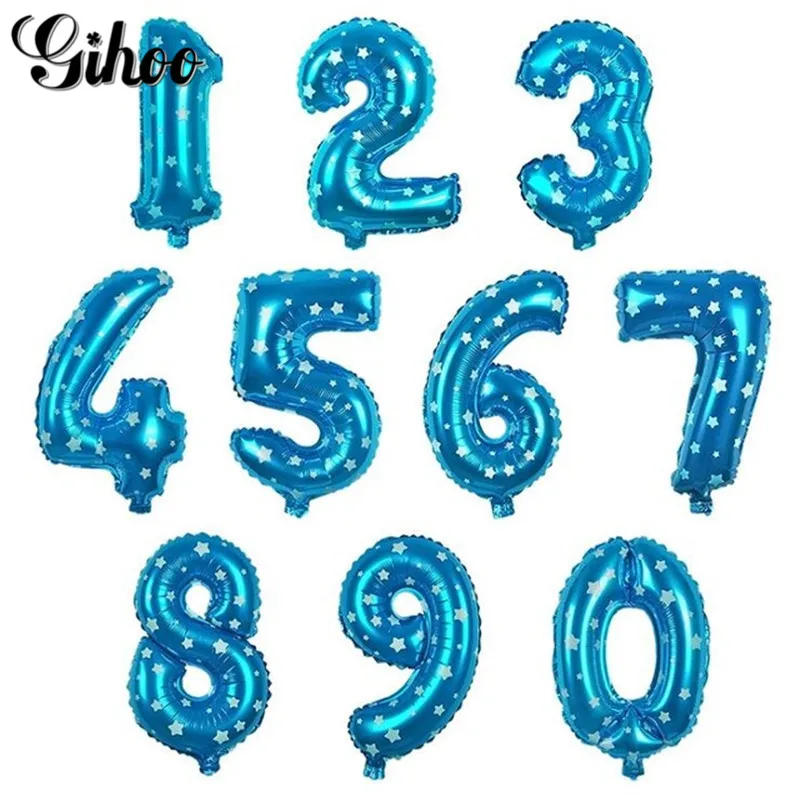 Фото 32 дюймовые большие синие розовые воздушные шарики в виде цифр с днем рождения