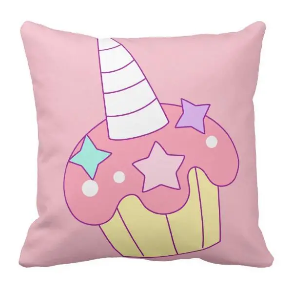 

Kawaii Pink Unicorn Cupcake Decorative Cushion Cover Funny Cartoon Cupcake Throw Pillow Case Novelty Unicorn Gifts for Girl 18"