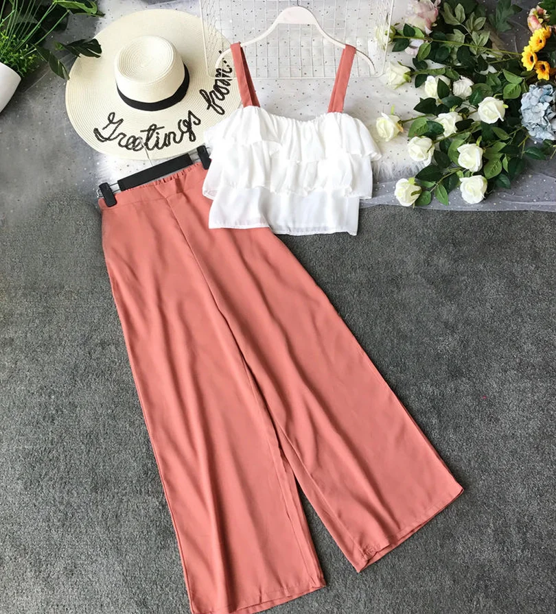 MVGIRLRU Summer Women's Wide-leg Pants Suits Ruffled Short Sling Tops and Trousers 2 Pcs Set
MVGIRLRU Summer Women's Wide-leg Pants Suits Ruffled Short Sling Tops and Trousers 2 Pcs Set