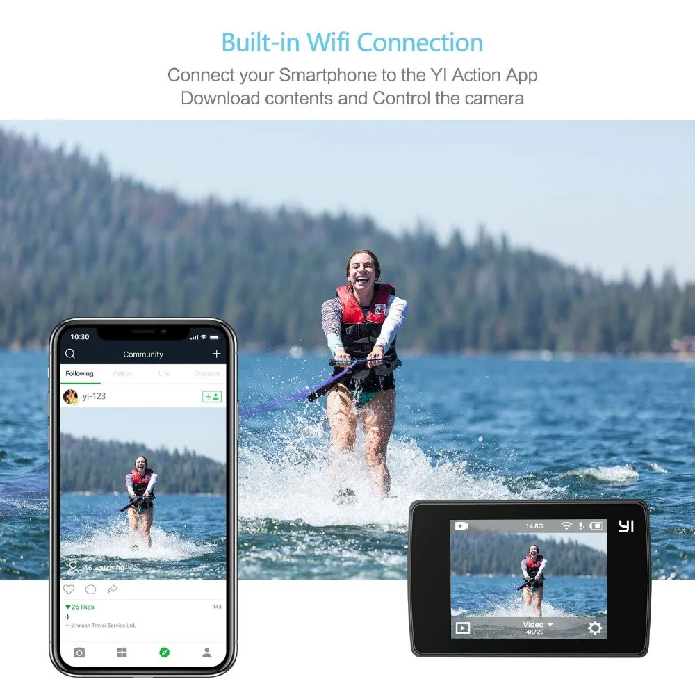 Экшн камера YI для обнаружения 4 K 20fps Спортивная 8MP 16MP с 2 0 сенсорным экраном