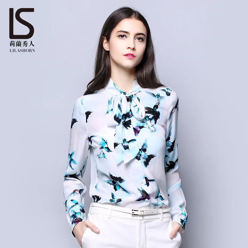 Autumn 2018 Office Lady Shirt 100% Real Silk Shirt Long Sleeved Bow Collar Printed Silk Blouse Tops
Autumn 2018 Office Lady Shirt 100% Real Silk Shirt Long Sleeved Bow Collar Printed Silk Blouse Tops