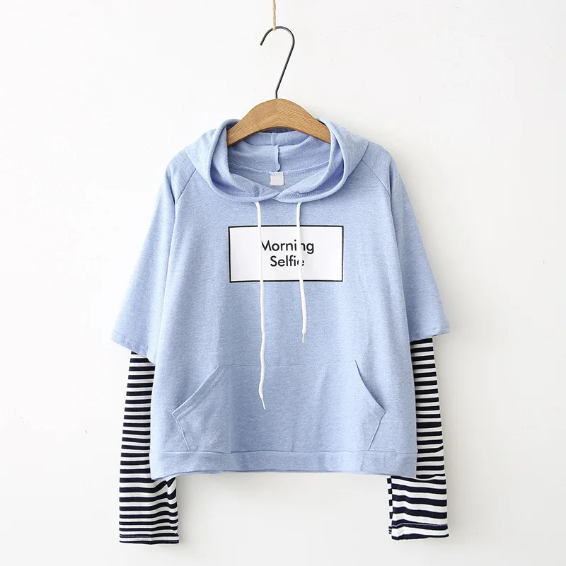 Women's Fake Two-Piece Hooded Pockets Sweatshirts Casual Loose Long Sleeve Female Tops 2018 Autumn Fashion Girl's Pullovers
Women's Fake Two-Piece Hooded Pockets Sweatshirts Casual Loose Long Sleeve Female Tops 2018 Autumn Fashion Girl's Pullovers