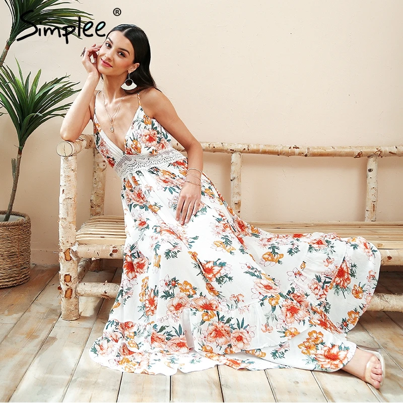 Simplee Boho print backless long summer dress Women floral deep v neck sexy dress 2018 White lace loose beach dress vestidos
Simplee Boho print backless long summer dress Women floral deep v neck sexy dress 2018 White lace loose beach dress vestidos