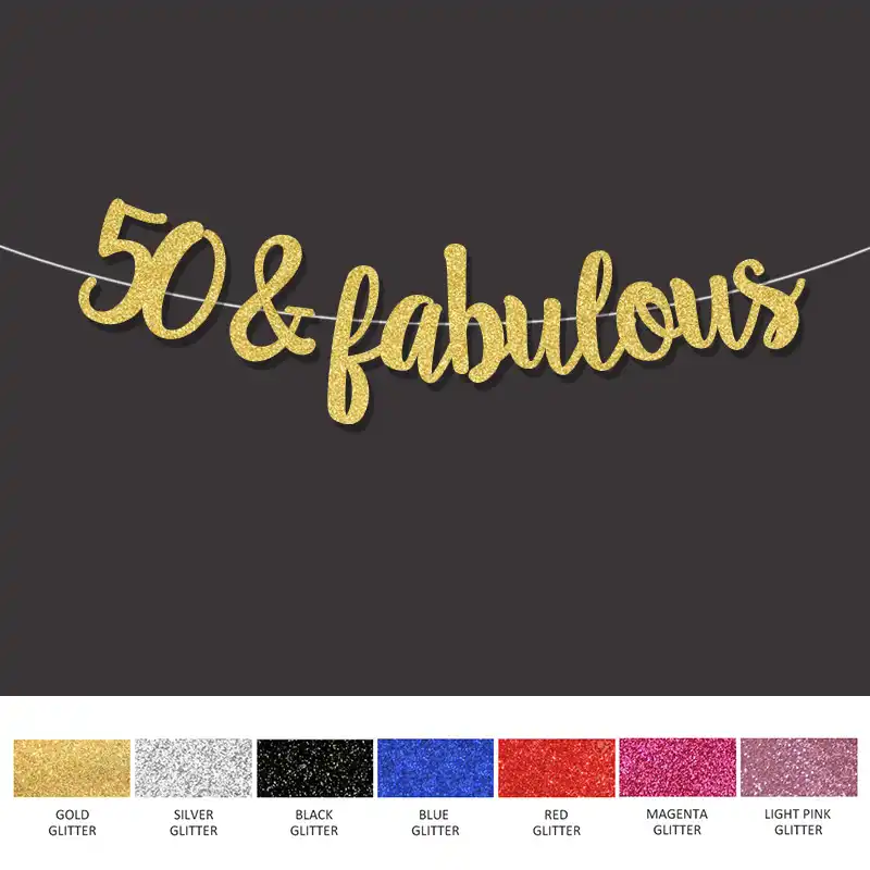 Gold Black Silver Glitter 50 Fabulous Banner 50th Happpy