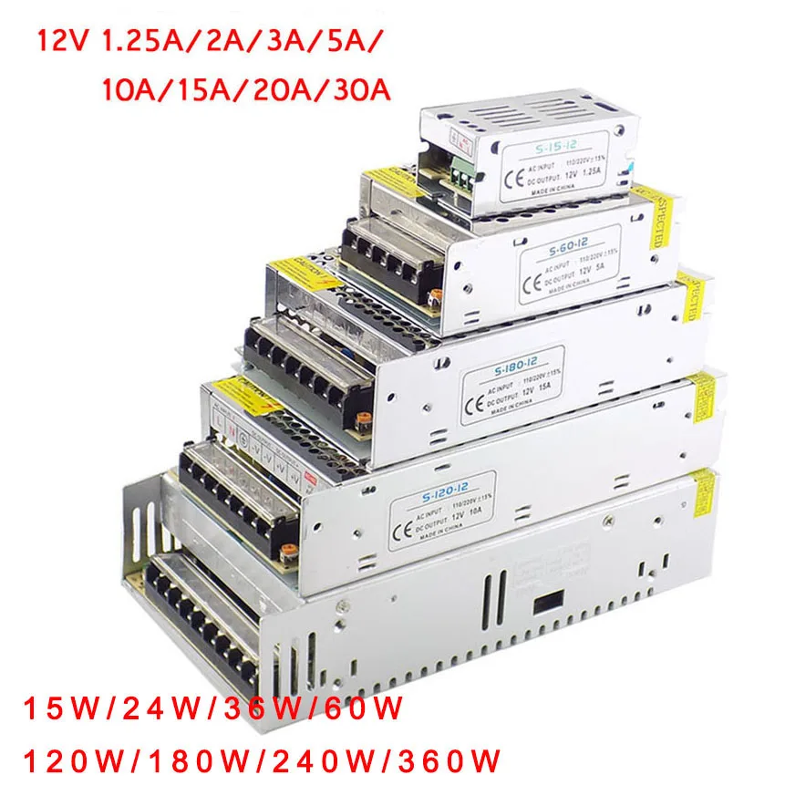 AC 110V 220V to DC 12V Switching Power Supply Transformer LED Driver for Strip Light Switch Adapter 1A 2A 3A 5A 10A 15A 20A 30A
AC 110V 220V to DC 12V Switching Power Supply Transformer LED Driver for Strip Light Switch Adapter 1A 2A 3A 5A 10A 15A 20A 30A