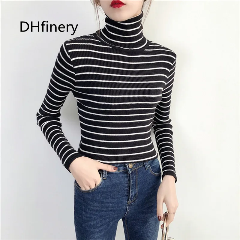 Korean version of the conventional female black and white striped turtleneck sweater tight sweater piles collar cultivating wild
Korean version of the conventional female black and white striped turtleneck sweater tight sweater piles collar cultivating wild