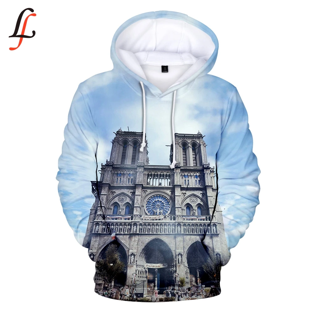 Notre Dame de Paris 3D Hoodies Sweatshirts harajuku K pop Tops Cute unisex Loose Pullover off white Streetwear Moletom oversize | Женская