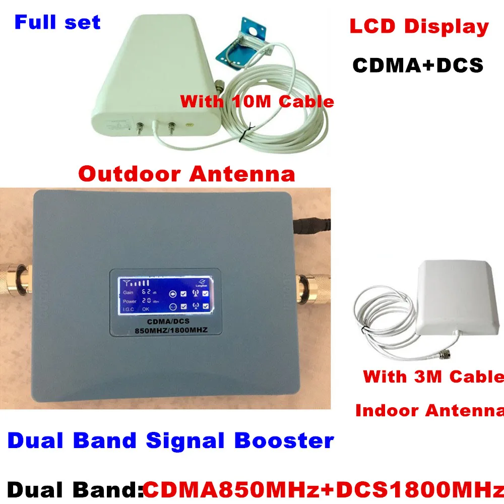 LCD display Newest CDMA 850MHz + DCS 1800MHz dual band signal booster gsm repeater gsm 850 dcs 1800 Amplifier booster full set
LCD display Newest CDMA 850MHz + DCS 1800MHz dual band signal booster gsm repeater gsm 850 dcs 1800 Amplifier booster full set