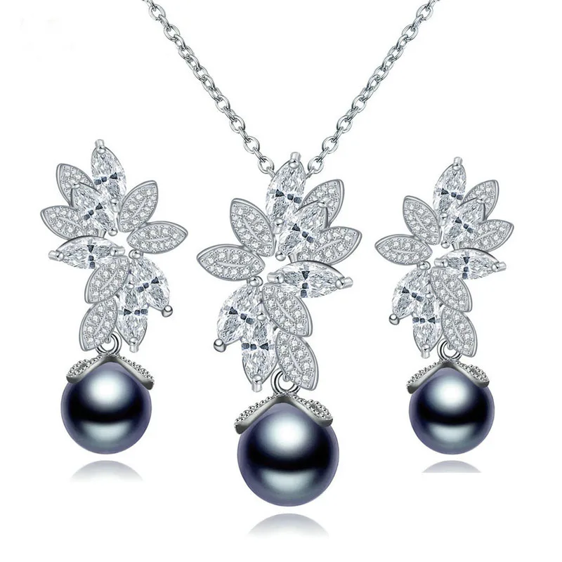 Fashion Multilayer Leaf Horse eye shape Cubic Zirconia Black Pearl Necklace earrings Set Dangle For Women Jewelry Wedding Party
Fashion Multilayer Leaf Horse eye shape Cubic Zirconia Black Pearl Necklace earrings Set Dangle For Women Jewelry Wedding Party