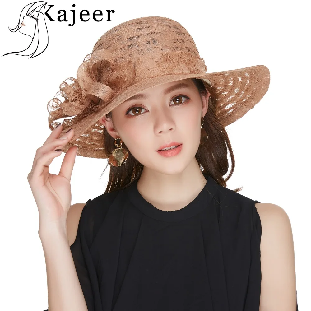 Kajeer Women's Summer Hats UV Protection khakii Lace Hollow Printing Yarn Fabric Flower Church Hat For Wedding Holiday Caps
Kajeer Women's Summer Hats UV Protection khakii Lace Hollow Printing Yarn Fabric Flower Church Hat For Wedding Holiday Caps