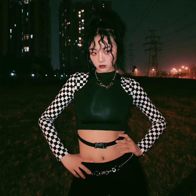 Buckle Belt Hollow Sexy Patchwork Checker Plaid Long Sleeve Crop Top Bandage T Shirt Tee T-shirt Punk Gothic Street Harajuku Fit
Buckle Belt Hollow Sexy Patchwork Checker Plaid Long Sleeve Crop Top Bandage T Shirt Tee T-shirt Punk Gothic Street Harajuku Fit
