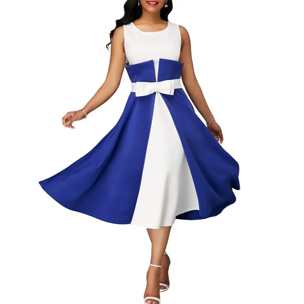 Plus Size Fashion Summer Round Neck Sleeveless Women Color Block Bow A-Line Lady Evening Party Cocktail Slim Midi Dress Vestidos
Plus Size Fashion Summer Round Neck Sleeveless Women Color Block Bow A-Line Lady Evening Party Cocktail Slim Midi Dress Vestidos