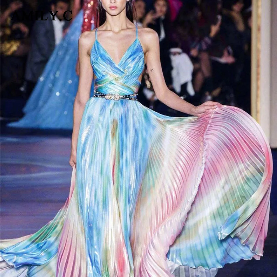 Amily.c 2019 Summer Designer Sling Halter Long Dress Luxury Party Dress V-neck Cross Rainbow Pleated Summer New Dress
Amily.c 2019 Summer Designer Sling Halter Long Dress Luxury Party Dress V-neck Cross Rainbow Pleated Summer New Dress