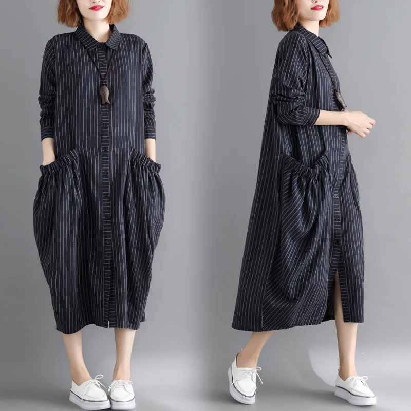Autumn Spring Women Loose Striped Pockets Solid Color Large Size Was Thin Casual Turn-down Collar Long Shirts Cardigan Female
Autumn Spring Women Loose Striped Pockets Solid Color Large Size Was Thin Casual Turn-down Collar Long Shirts Cardigan Female
