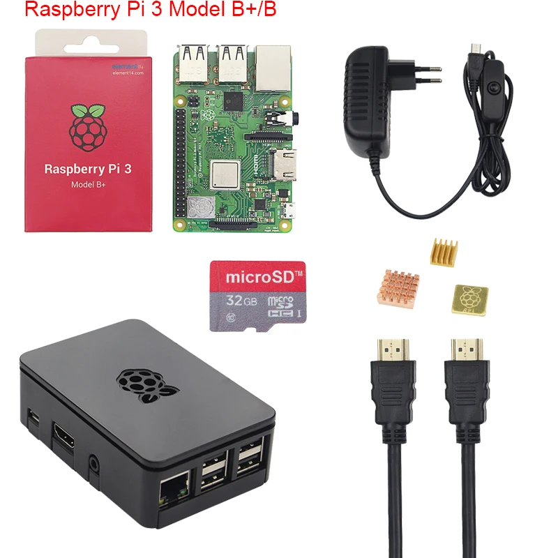 Original Raspberry Pi 3 B+ Starter Kit 2.5A Power Supply Adater + 16 32GB SD Card + Case +Heat Sink for Raspberry Pi 3 Model B+
Original Raspberry Pi 3 B+ Starter Kit 2.5A Power Supply Adater + 16 32GB SD Card + Case +Heat Sink for Raspberry Pi 3 Model B+