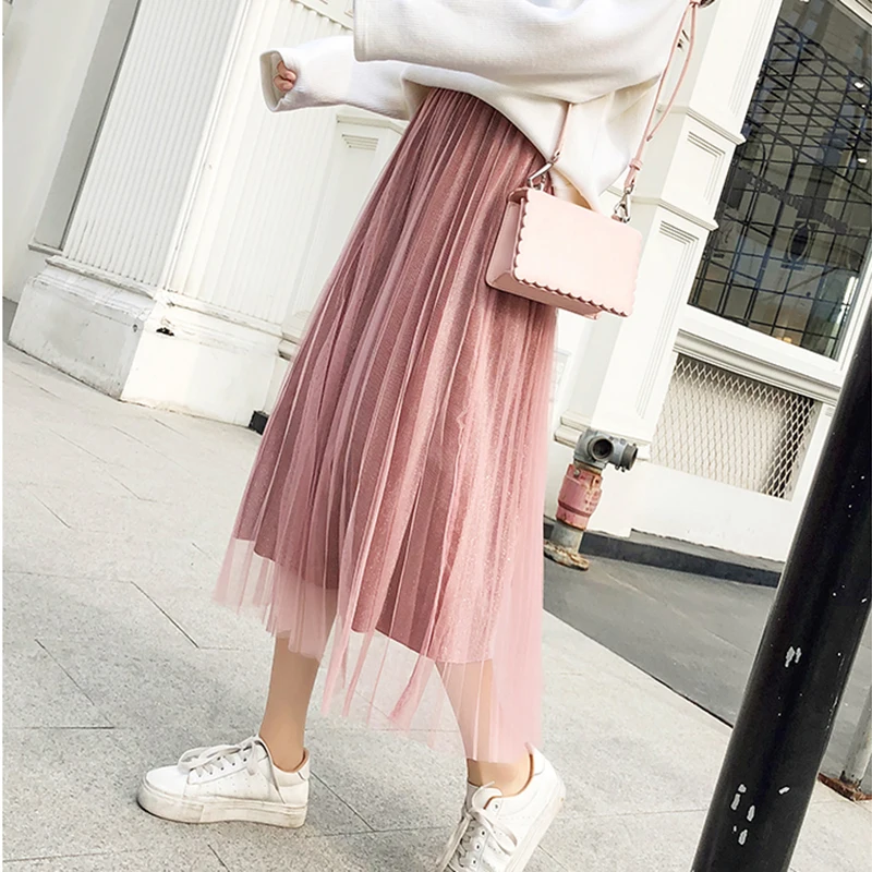 Casual Solid Long Skirts Women High Waist Pleated Skirt Women's Fashion Bling Bling Tulle Skirt Female Corduroy Skirts Saia Midi
Casual Solid Long Skirts Women High Waist Pleated Skirt Women's Fashion Bling Bling Tulle Skirt Female Corduroy Skirts Saia Midi