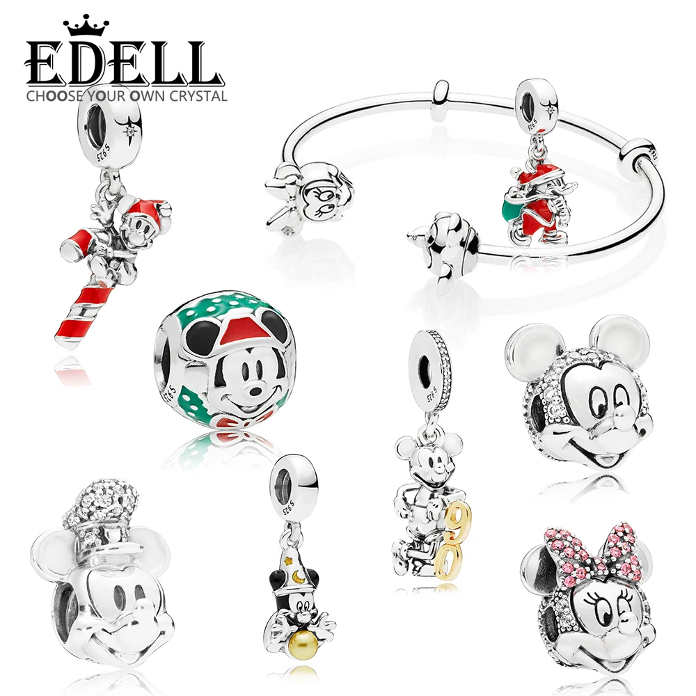 

EDELL 100% 925 Sterling Silver Limited Edition 90th Anniversary Hanging Charm Santa Candy Cane Pendant Bracelet Original Jewelry