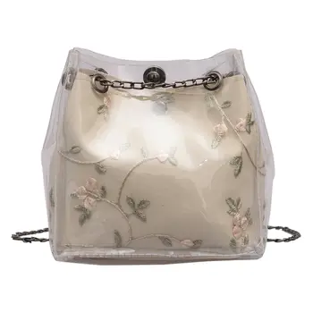 Fashion embroidery flower women's shoulder bag PVC transparent beach bag chain Messenger bag 2pst
Fashion embroidery flower women's shoulder bag PVC transparent beach bag chain Messenger bag 2pst
