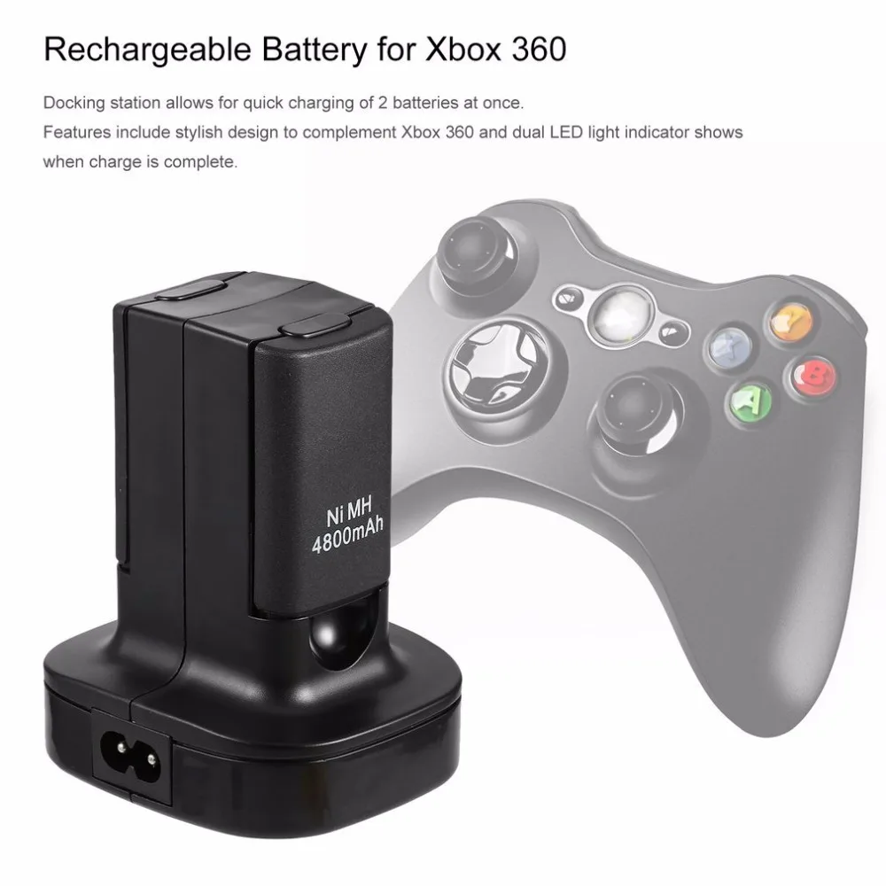 

4800mAh Charging Station Charger Dock+2X 4800mAh Rechargeable Battery 96*80*67 mm For Microsoft Xbox 360 Digital