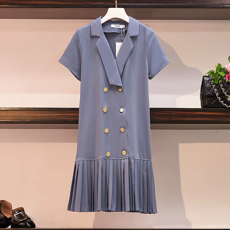 L-4XL Plus Size Women Blazer Shirt Dress Summer 2019 Fashion Short Sleeve Double-breasted Patchwork Pleated Ruffle Dresses Blue
L-4XL Plus Size Women Blazer Shirt Dress Summer 2019 Fashion Short Sleeve Double-breasted Patchwork Pleated Ruffle Dresses Blue