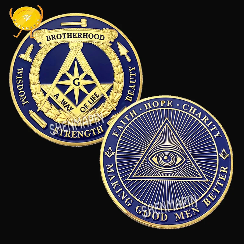 

Free-Mason Commemorative Coin Free and Accepted Masons Faith Charity Coins Collectibles Anno Lucis Challenge Coin Religion Coins