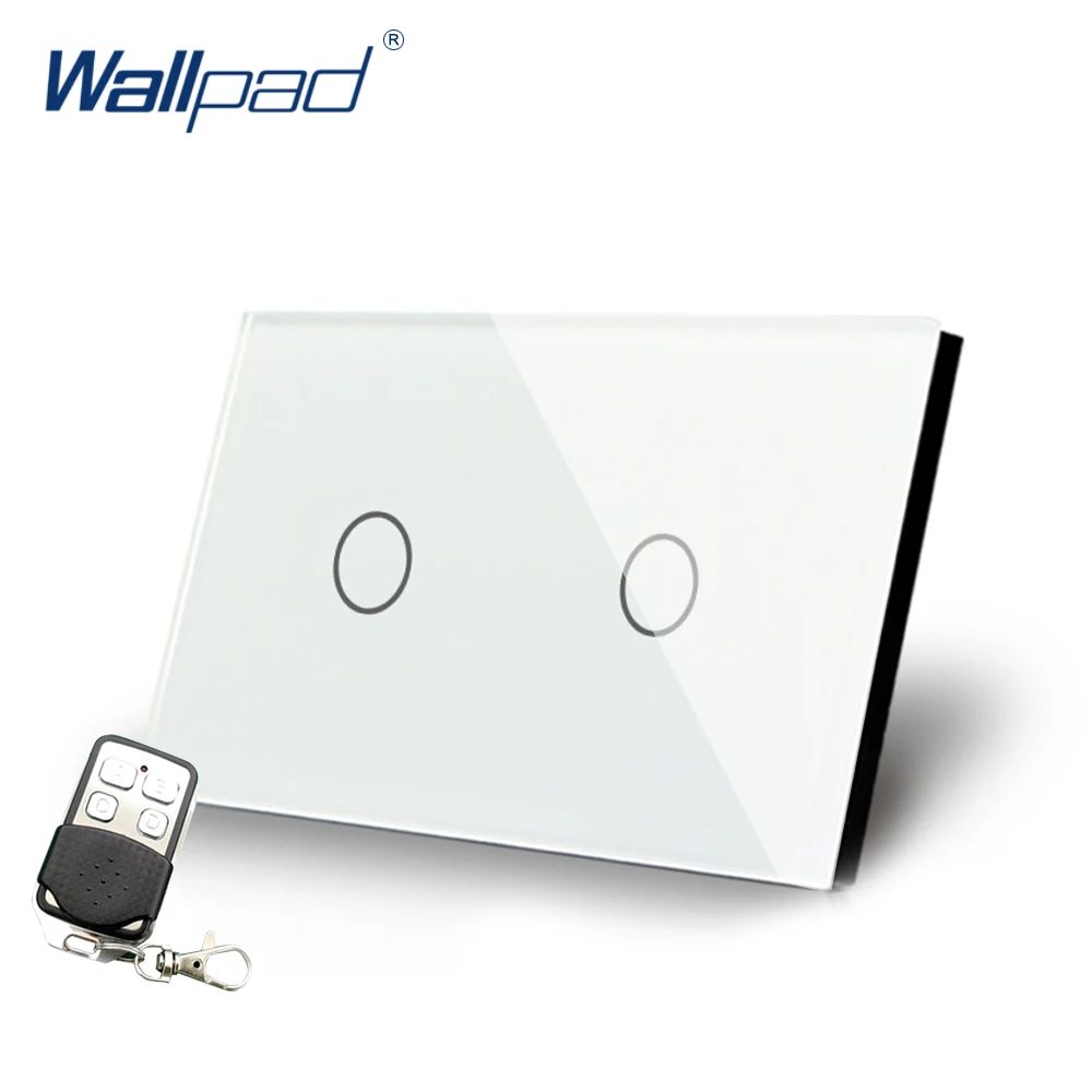 

White 2 Gang Remote Control Crystal Glass Switch Wallpad Luxury US/AU Standard Touch On/ Off Switch Panel With Remote Controller