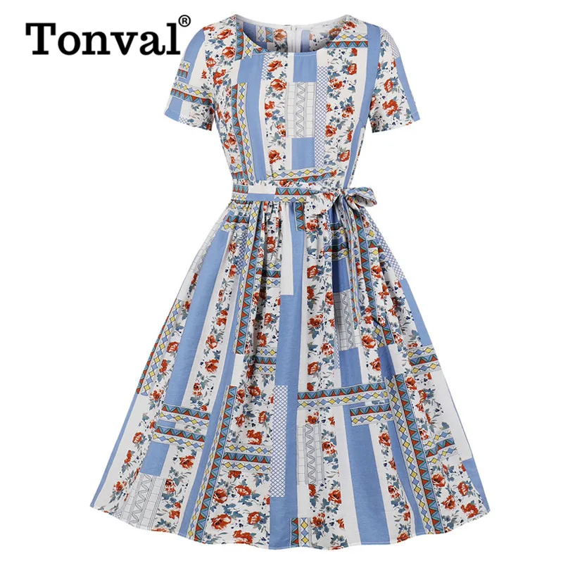Tonval Color-Block Floral Print Vintage Multicolor Dress Women Round Neck Pocket Side Belted Casual Pleated Ladies Dresses
Tonval Color-Block Floral Print Vintage Multicolor Dress Women Round Neck Pocket Side Belted Casual Pleated Ladies Dresses
