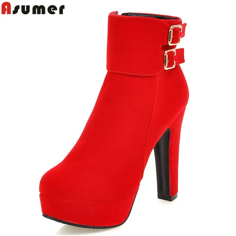 ASUMER black red flock women boots fashion zipper buckle autumn winter boots platform super high ankle boots big size 33-43
ASUMER black red flock women boots fashion zipper buckle autumn winter boots platform super high ankle boots big size 33-43