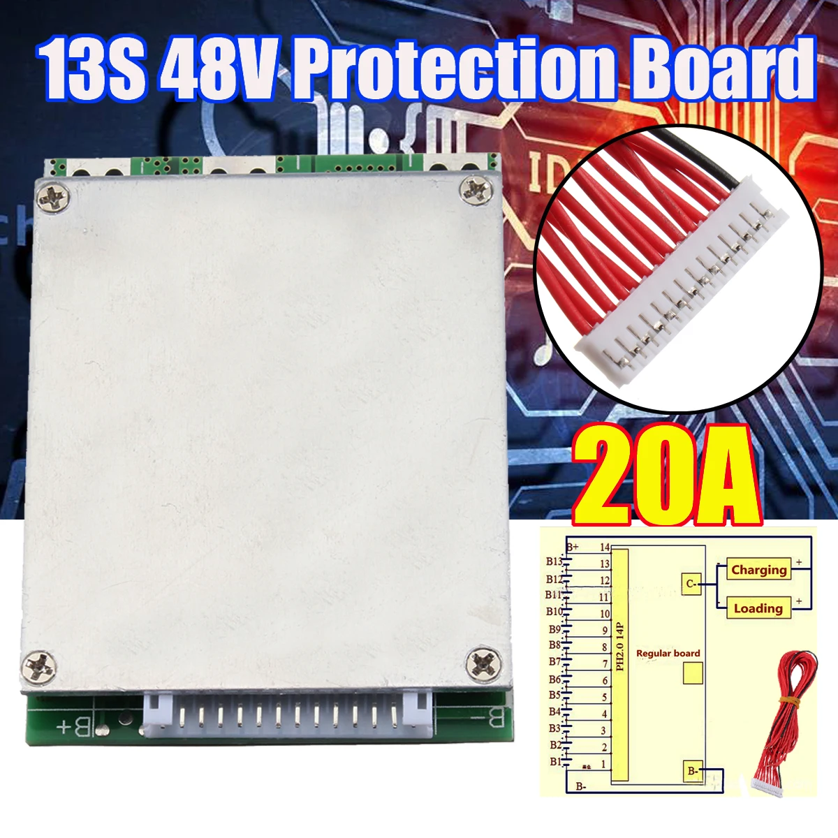 13S 48V 20A Li-ion Lithium Cell Battery Protection BMS PCB Board Protection Balance Integrated Circuits Board + Cabel Wire
13S 48V 20A Li-ion Lithium Cell Battery Protection BMS PCB Board Protection Balance Integrated Circuits Board + Cabel Wire