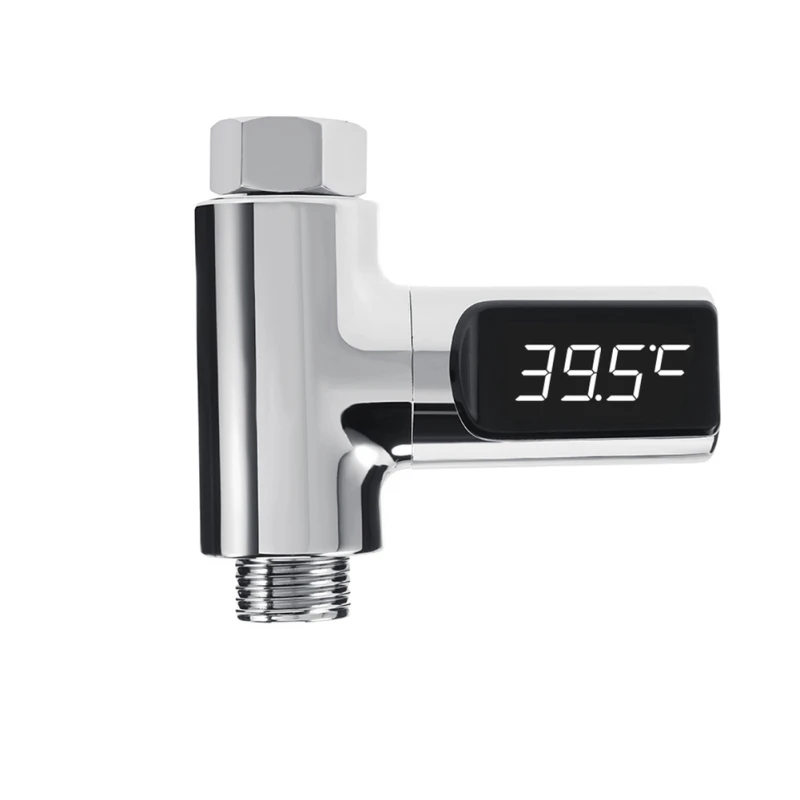 

LED Display Celsius Water Temperature Meter Monitor 360 Degrees Rotation Flow Self-Generating Electricity Shower Thermometer