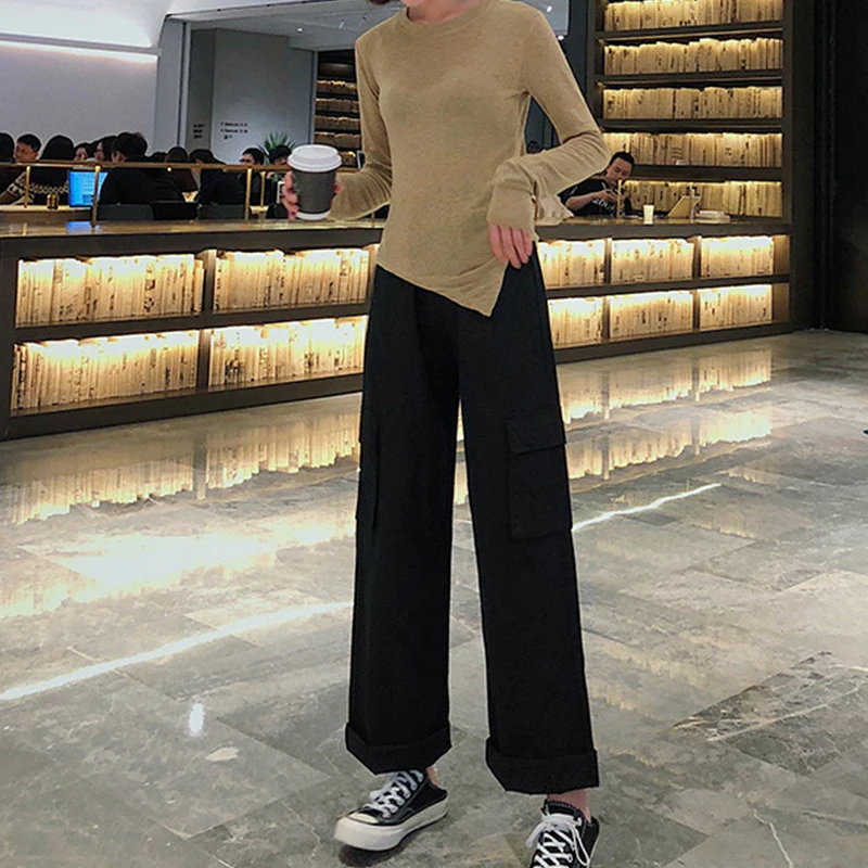 2019 New High Waist Summer Women's Pants Solid Color Pocket Nine Points Overalls Women Casual Loose Straight Pants Women Black
2019 New High Waist Summer Women's Pants Solid Color Pocket Nine Points Overalls Women Casual Loose Straight Pants Women Black