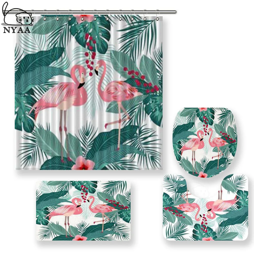 NYAA 4 Pcs Flamingo Leaves Monstera Shower Curtain Pedestal Rug Lid Toilet Cover Mat Bath Mat Set For Bathroom Decor
NYAA 4 Pcs Flamingo Leaves Monstera Shower Curtain Pedestal Rug Lid Toilet Cover Mat Bath Mat Set For Bathroom Decor