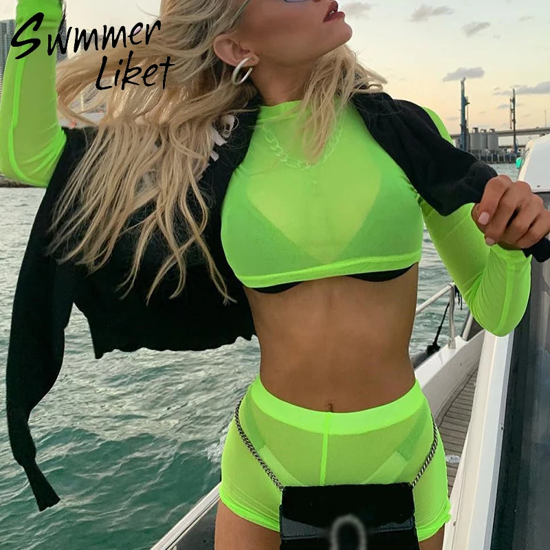 Neon green bikinis 2019 mujer bathers Long sleeve swimsuit female High waist swimwear women Sexy mesh bikini set Bathing suit
Neon green bikinis 2019 mujer bathers Long sleeve swimsuit female High waist swimwear women Sexy mesh bikini set Bathing suit