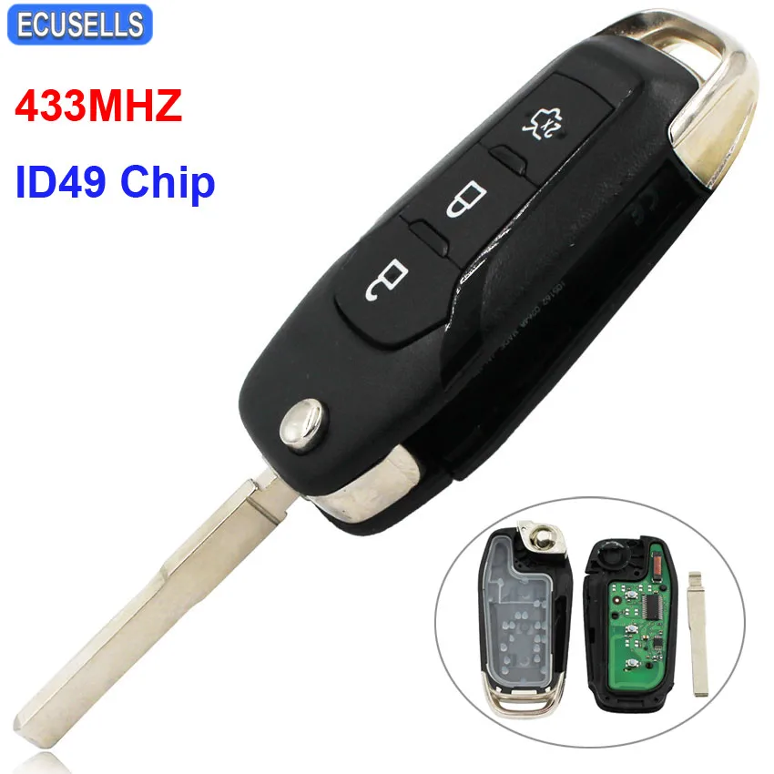 Original Folding Flip Remote Key 3 Button Smart Car Key Fob 433MHZ With ID49 Chip For Ford Focus Mondeo HU101 Uncut Blade
Original Folding Flip Remote Key 3 Button Smart Car Key Fob 433MHZ With ID49 Chip For Ford Focus Mondeo HU101 Uncut Blade
