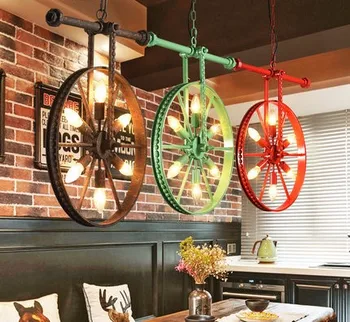 Retro nostalgia industrial wind creative personality dinning room restaurant bar artistic wheel Chandelier 
Retro nostalgia industrial wind creative personality dinning room restaurant bar artistic wheel Chandelier